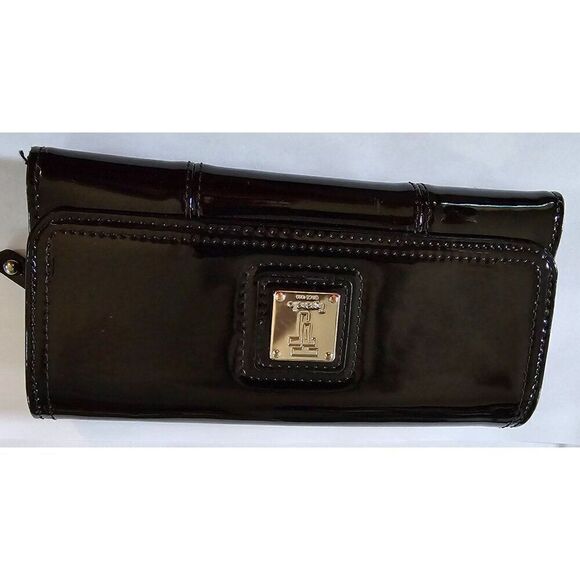 Tignanello Black Patent Leather Wallet With Colorful Striped Interior - Picture 5 of 9